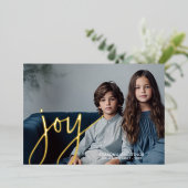 Kerstfoto horizontaal script Gold JOY navy Folie Feestdagenkaart (Staand Voorkant)
