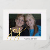 Kerstfoto horizontaal script Gold JOY plaid Folie Feestdagenkaart (Voorkant)