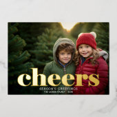 Kerstfoto Horizontaal Script Goud gejuich Folie Feestdagenkaart (Voorkant)