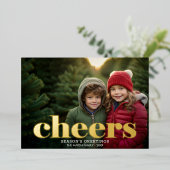 Kerstfoto Horizontaal Script Goud gejuich Folie Feestdagenkaart (Staand Voorkant)