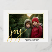 Kerstfoto Horizontale Script Gold JOY in Folie Folie Feestdagenkaart (Voorkant)