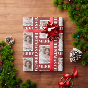 Kerstfoto in Schulpframe Robijnrood Cadeaupapier