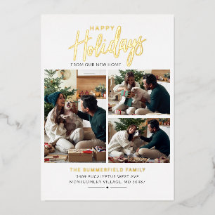 kerstfoto-inkuilonderpet script Gold verplaatsen Folie Feestdagenkaart