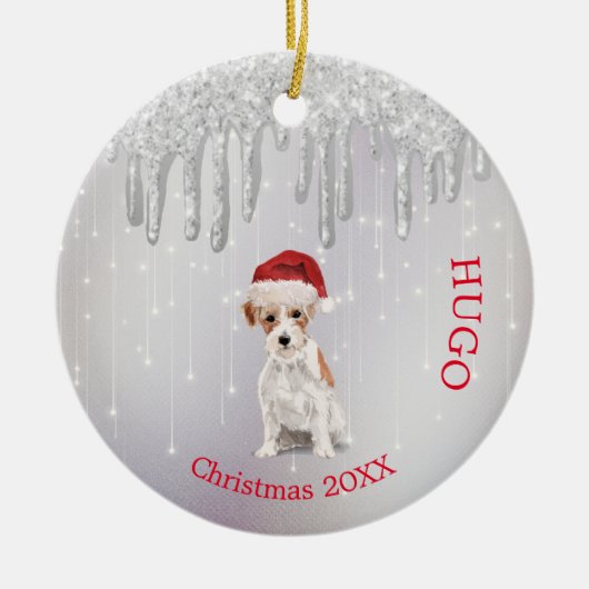 Kerstfoto Jack Russell Dog Santa Hat Keramisch Ornament (Voorkant)