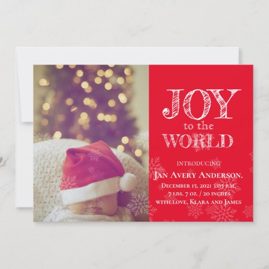 Kerstfoto Joy to the World Baby aangekondigd Kaart (Voorkant)