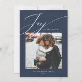 Kerstfoto 'Joy to the World' in marineblauwe kerst Feestdagenkaart (Voorkant)