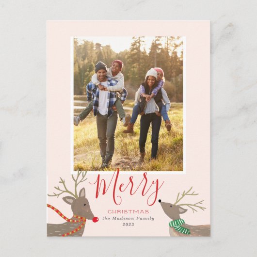 Kerstfoto kaart met rendieren spel (Voorkant)