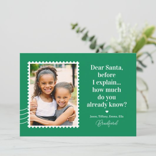 Kerstfoto kaart met Santa EDITABLE KLEUR (Staand voorkant)