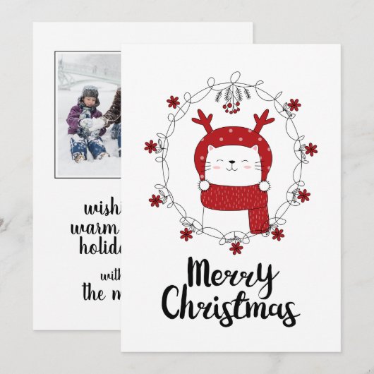 KERSTFOTO KAART | Prettige kerstdagen Rendier Kat (Voorkant / Achterkant)