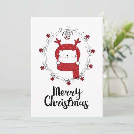 KERSTFOTO KAART | Prettige kerstdagen Rendier Kat (Staand voorkant)