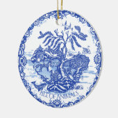 kerstfoto Kat Dog Datum Blauw Willow Keramisch Ornament (Links)