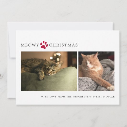 Kerstfoto kerstkaart met 'Meowy Christmas' (Voorkant)