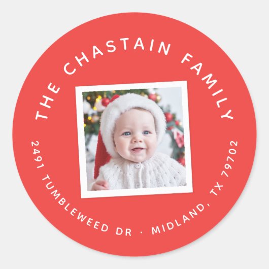Kerstfoto Kerstmis retour adres Sticker (Voorkant)