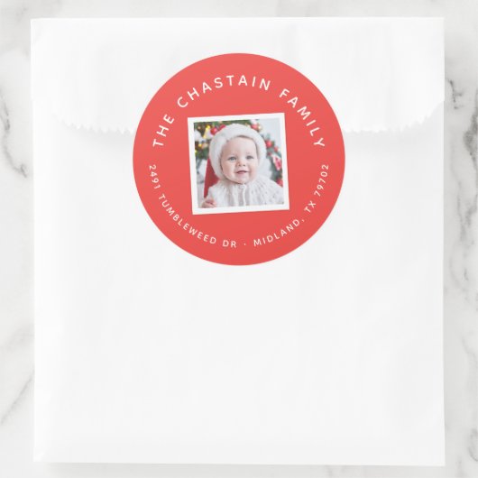Kerstfoto Kerstmis retour adres Sticker (Tas)