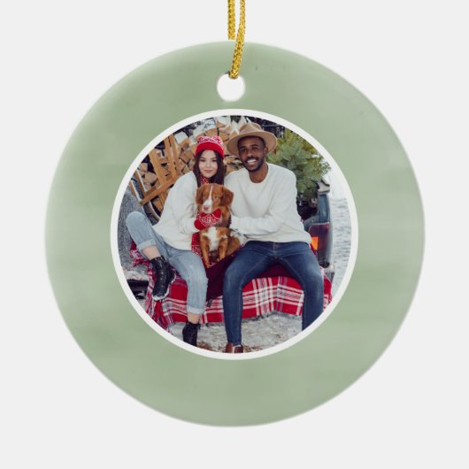 Kerstfoto Klassiek Groen Script Keramisch Ornament (Voorkant)