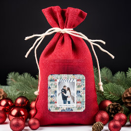 Kerstfoto kleurrijke huizen Blauwe vakantie Vierkante Sticker