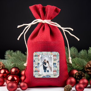 Kerstfoto kleurrijke huizen Blauwe vakantie Vierkante Sticker