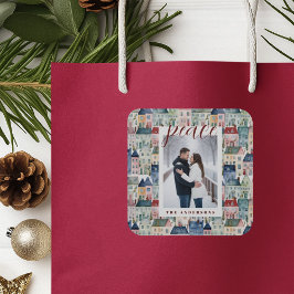 Kerstfoto Kleurrijke Huizen Vakantie Vierkante Sticker