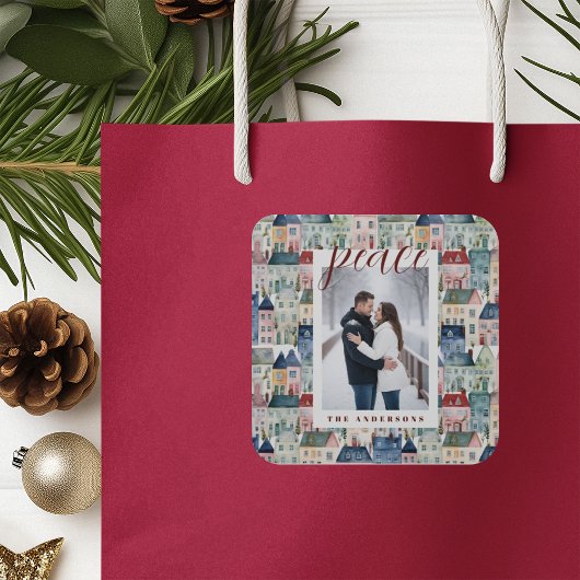 Kerstfoto Kleurrijke Huizen Vakantie Vierkante Sticker