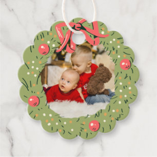 Kerstfoto krans Kerstmis Wens Familie Bedankjes Labels