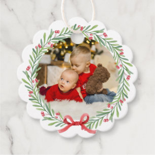 Kerstfoto krans Kerstmis Wens Familie Bedankjes Labels