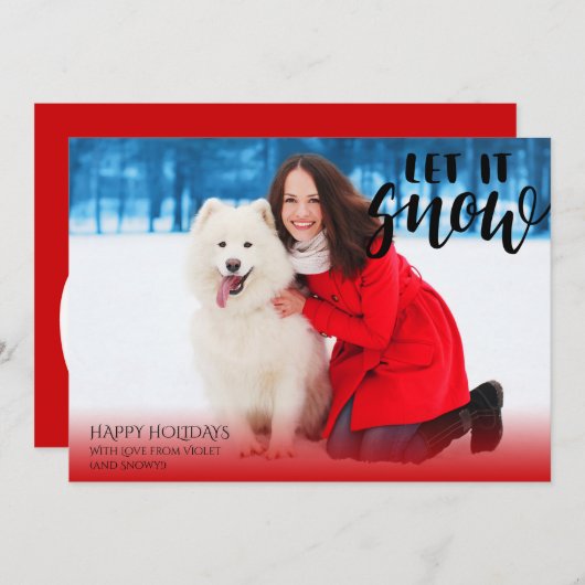 Kerstfoto laat het Sneeuwpenseelscript Feestdagenkaart (Voorkant / Achterkant)