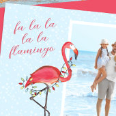 Kerstfoto Leuk strand Roze Tropische Flamingo Feestdagenkaart