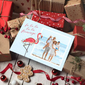 Kerstfoto Leuk strand Roze Tropische Flamingo Feestdagenkaart