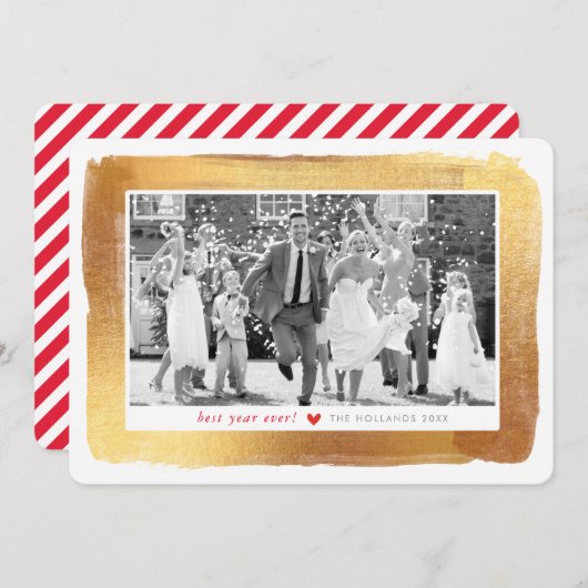 KERSTFOTO luxe glam goud geborsteld lijst Feestdagenkaart (Voorkant / Achterkant)