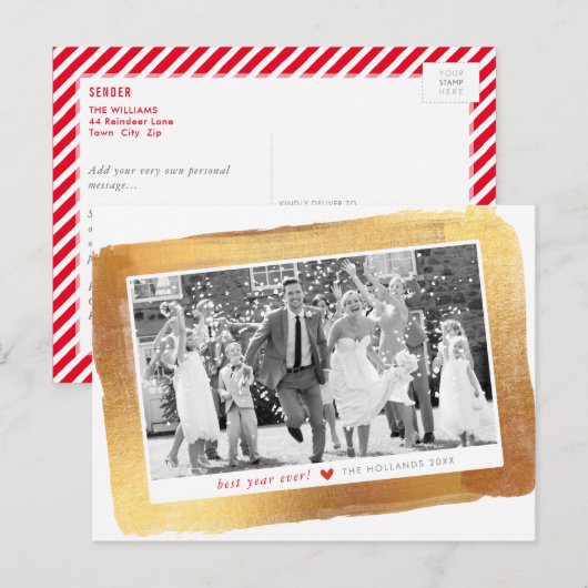 KERSTFOTO luxe glam goud geborsteld lijst Feestdagenkaart (Voorkant / Achterkant)