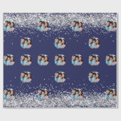 Kerstfoto marineblauw zilver confetti cadeaupapier (Vlak)