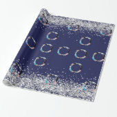 Kerstfoto marineblauw zilver confetti cadeaupapier (Uitgerold)