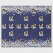 Kerstfoto marineblauw zilveren confetti cadeaupapier (Vlak)
