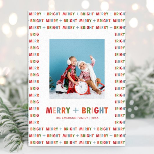 Kerstfoto Merry and Bright Feestdagenkaart