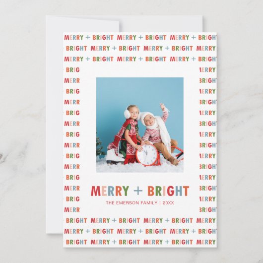 Kerstfoto Merry and Bright Feestdagenkaart (Voorkant)