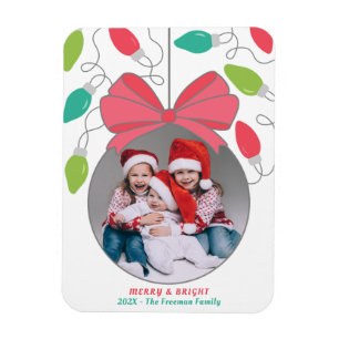 Kerstfoto Merry & Bright Familie Magneet