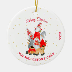 kerstfoto Merry Greeting Deer Gnomes Keramisch Ornament