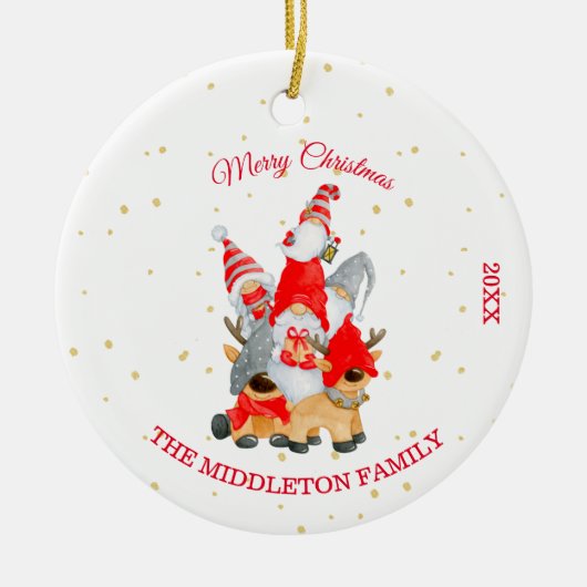 kerstfoto Merry Greeting Deer Gnomes Keramisch Ornament (Voorkant)