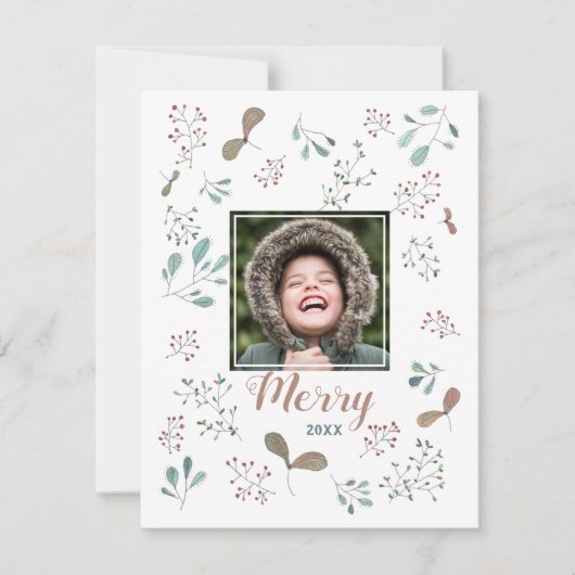 Kerstfoto Merry Winter Woodland Feestdagenkaart (Voorkant)
