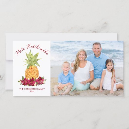 Kerstfoto met ananas Mele Kalikimaka Feestdagenkaart (Voorkant)