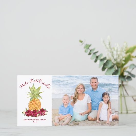 Kerstfoto met ananas Mele Kalikimaka Feestdagenkaart (Staand voorkant)