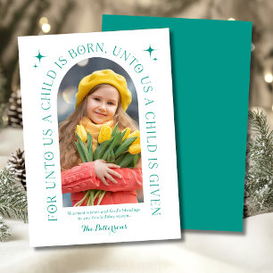 Kerstfoto met Bijbelvers in Teal van Christelijke Feestdagenkaart