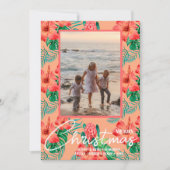 Kerstfoto met bloemen feestdagenkaart (Voorkant)