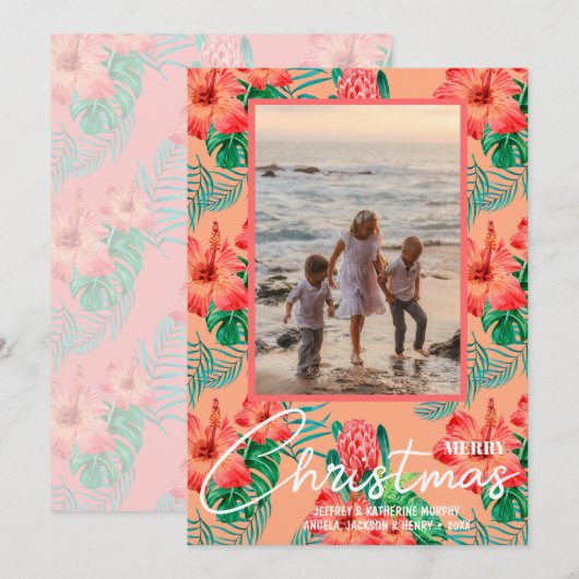 Kerstfoto met bloemen feestdagenkaart (Voorkant / Achterkant)