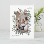 Kerstfoto met bloemenframe feestdagenkaart (Staand voorkant)