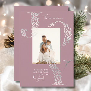 Kerstfoto met Bloemige Familie Joy Elegant Feestdagenkaart