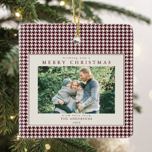Kerstfoto met Bourgondisch ruitpatroon Keramisch Ornament