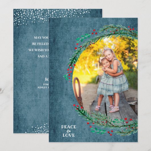 Kerstfoto met dennen feestdagenkaart (Voorkant / Achterkant)