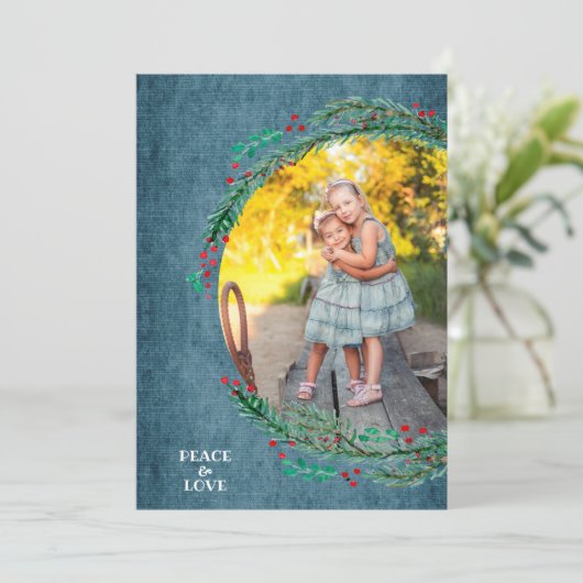 Kerstfoto met dennen feestdagenkaart (Staand voorkant)