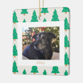 Kerstfoto met dennenbomen keramisch ornament (Links)